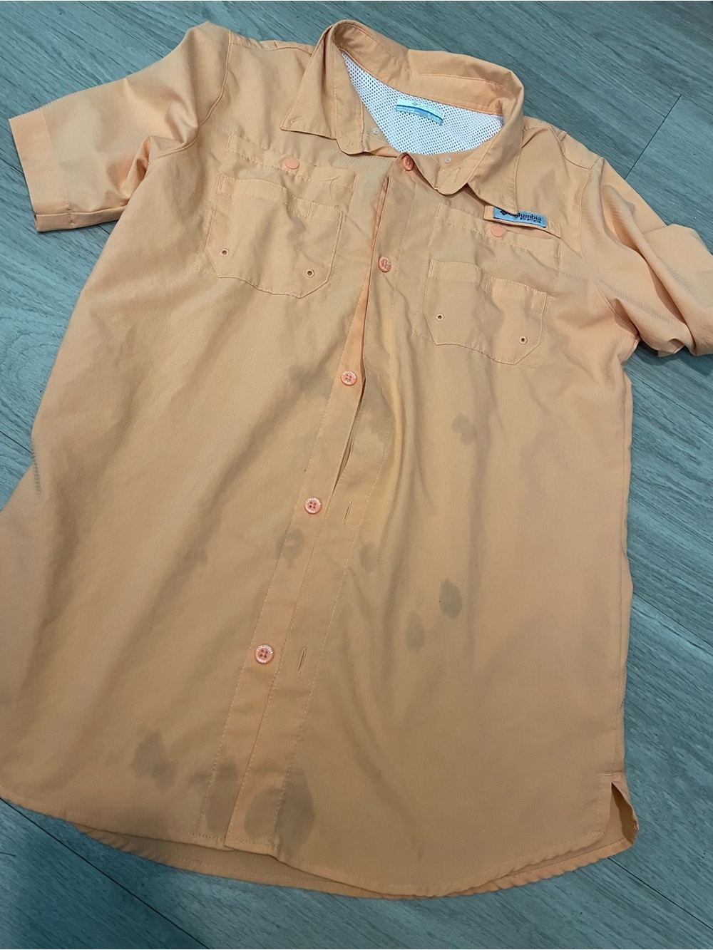Columbia Peach Short Sleeve Button-Down Shirt